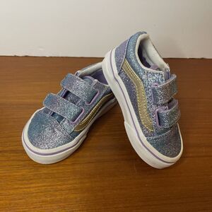 Vans Toddler Girls Off The Wall Blue Purp Glitter Shoes Sneakers 5 Slip On Baby